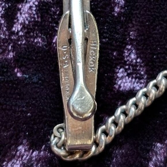 Classic Vintage HICKOK Tie Bar Clip - 10K Gold Plated with Chain, Excellent Gift - Picture 14 of 16